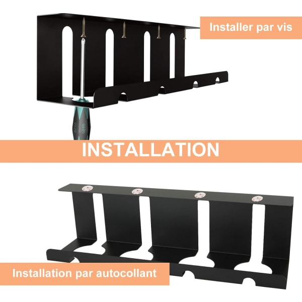 Kabelhåndtering under skrivebordet 2 stk. Office Cable Routing, Cable Organizer (Svart, 40*10*11cm)