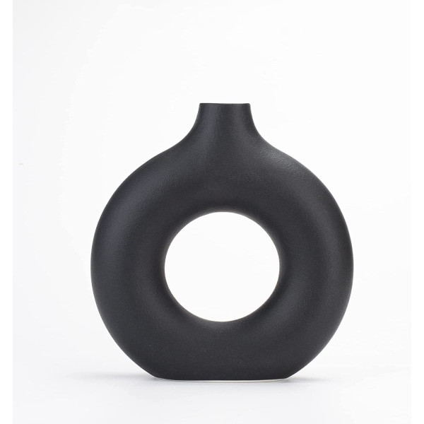 Keramisk Vase Sort Donut Vase Rund Modern Vase Sort Mat
