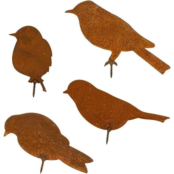 Rostiga fåglar Trädgårdsprydnader 4st Rostiga metallfåglar Silhuetter Metall Järn Birdie Skulptur Träd Plug-in Hemträdgård Utomhuskonst