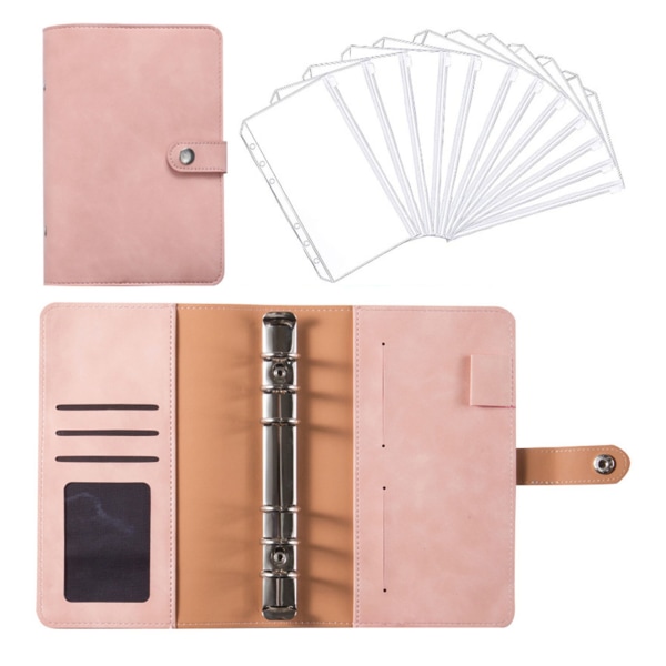 Notebook Binder Budget Planner Binder Cover med 12 Pack Binder Lomme Personal Cash Budget Konvolutter System 6 Hul Binder Folder pink