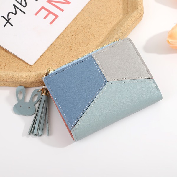 Naisten ja tyttöjen pieni lompakko, kaksinkertainen, ohut PU-nahka blue