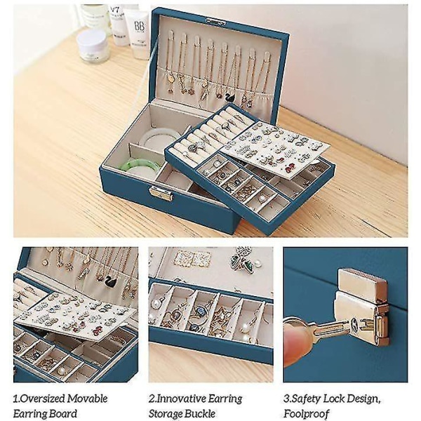 Dubbellagers låsbar smyckeskrin, förvaringsbox med stor kapacitet grön
