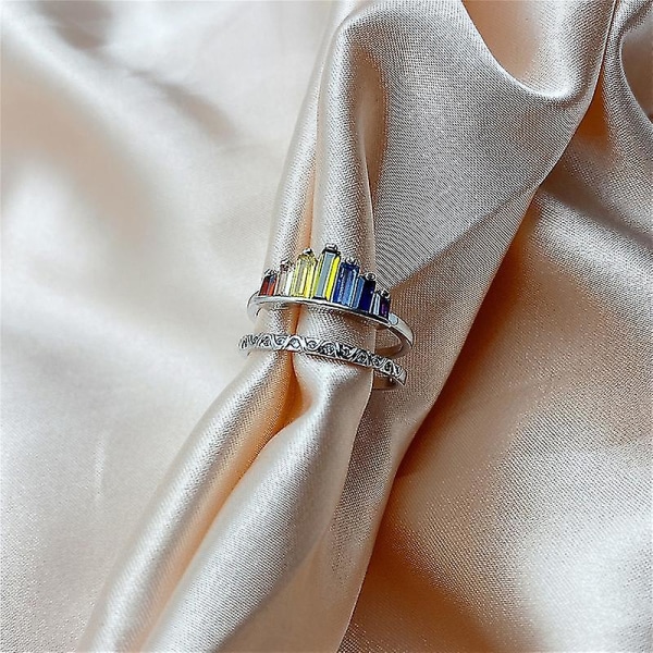 Moderigtigt Rainbow Micro Diamond Ring Hunde Justerbar silver