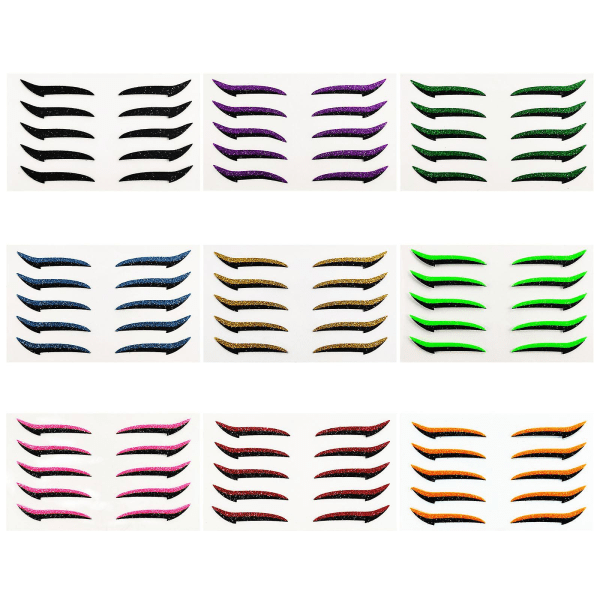9 färger Återanvändbara glitter eyeliner Stickers Set Makeup Självhäftande Eye Line Strip Sticker Eye Makeup Tool Vattentät Dubbla Eyeliner Sticker Eye Shado