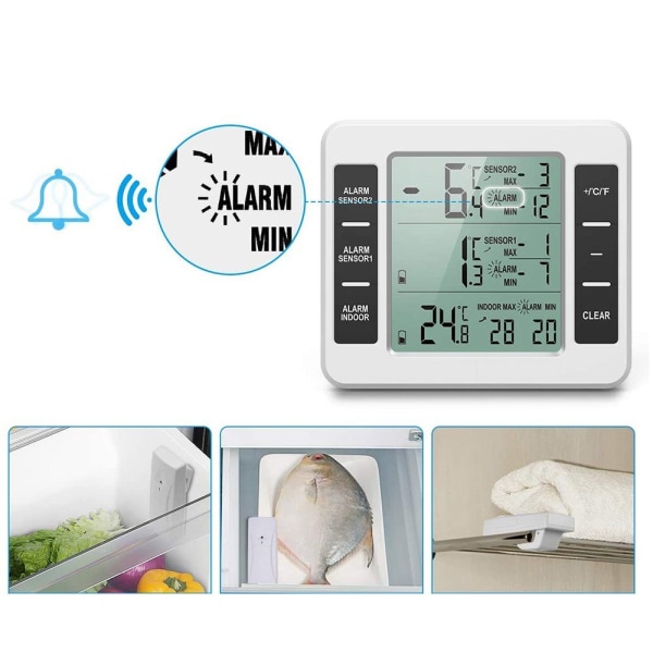 Jääkaapin lämpömittari, digitaalinen pakastimen lämpömittari kahdella  anturilla 6d1e | Fyndiq