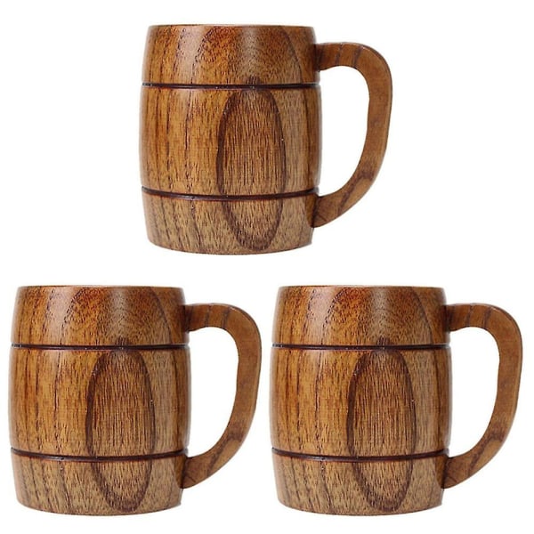 3x 400 ml Classic Style Natural Wood Cup Puiset Olutmukit Juominen Juhliin Uutuuslahjat Ympäristöystävällinen