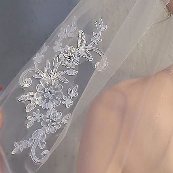 Krystal brudeslør med blonder Applique kam brudeslør til Cosplay Party Wedding White
