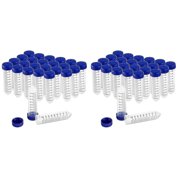 50 stk koniske centrifugerør 50 ml plastikreagensglas med skruelåg, polypropylenbeholder Wit