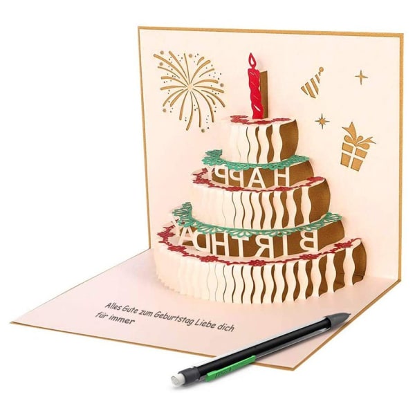 3D Pop Up gratulationskort Födelsedagskort med rött ljus guld