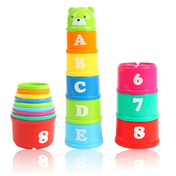 Stable legetøj, kopper i forskellige farver, bjørnetal og bogstaver stabler legetøj