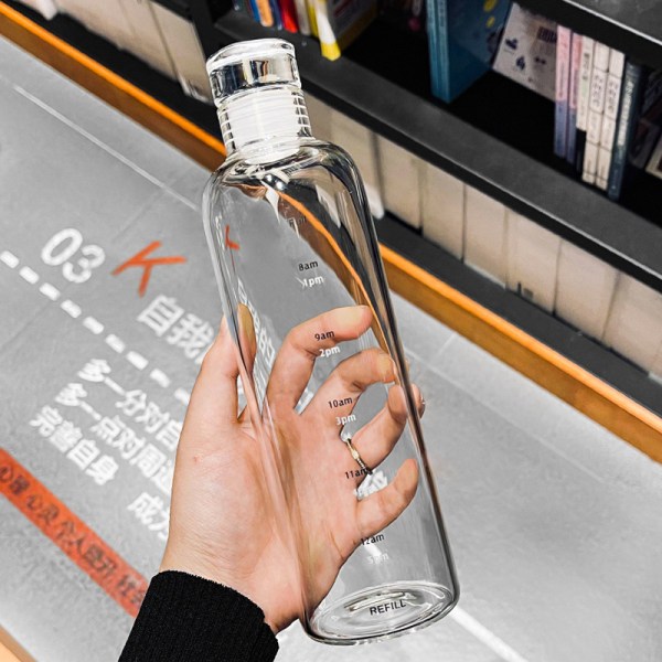 Vandflaske i glas med tidsmærke 500ml gennemsigtig