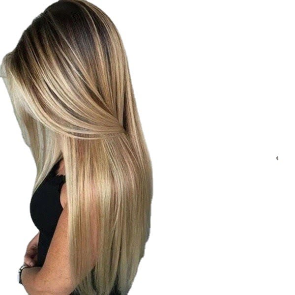 Varmebestandig kvinner Blond parykk Syntetisk hår Langt rett festhår