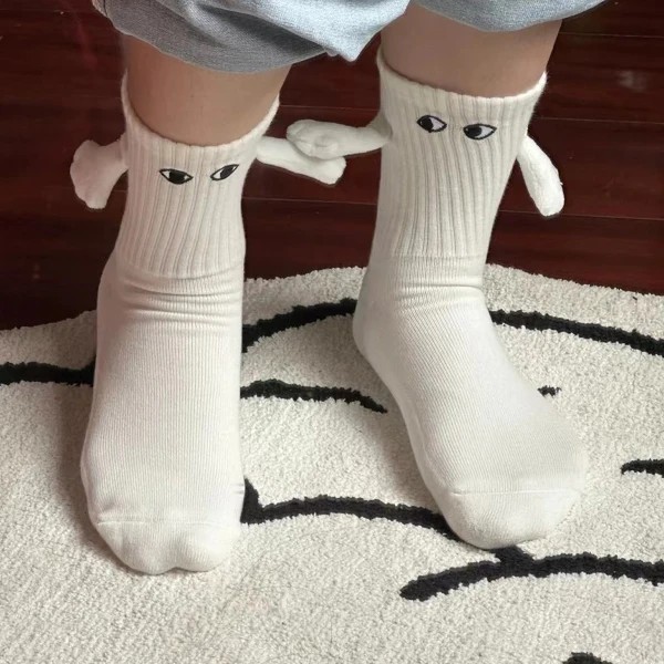 2 par håndholdte sokker, magnetisk morsomme håndholdte hvite parsokker