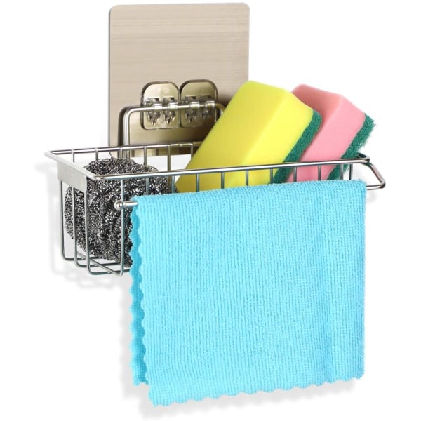 Kitchen Sink Caddy - Self Adhesive and Removable Sink Sponge Dish Holder Wall Mounted Storage Rack