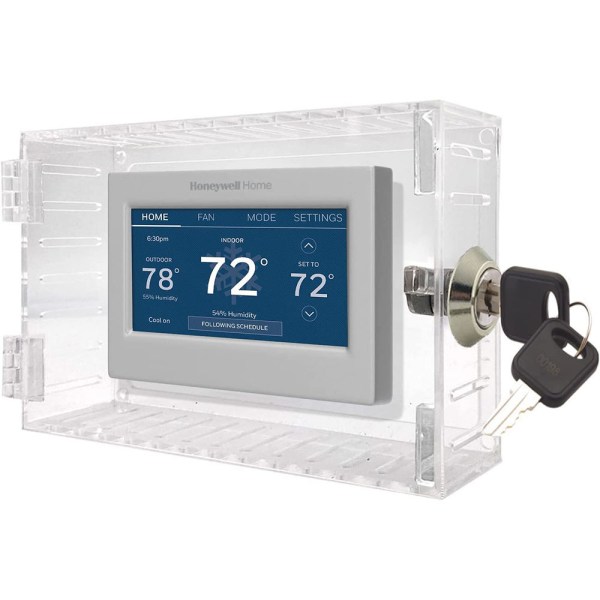 Universal termostatlåsbox med nyckel, genomskinligt stort termostatskydd för väggtermostat, termostatskydd
