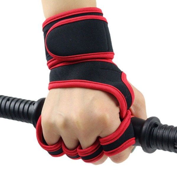 Gym tyngdlyftningshandskar handledsskydd för män och kvinnor halkskyddade halvfinger sport horisontell bar utrustning träning pull-ups för att förhindra kokonger red M