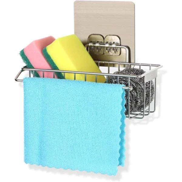Kjøkkenvask Caddy - selvklebende og avtakbar vask svampoppvaskholder Veggmontert oppbevaringsstativ