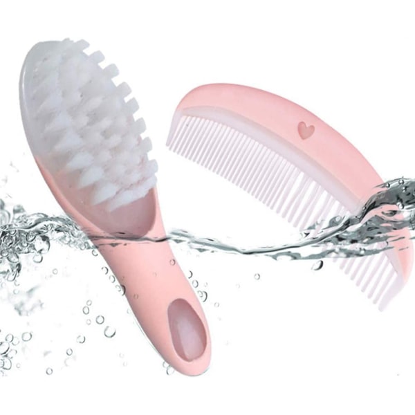 Baby brush and comb set, bath brush, soft hair brush，pink