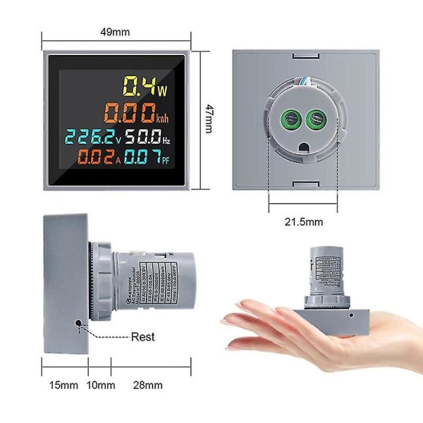 6 i 1 Ac50-300v elektronisk watt-timemåler Spænding Strømeffekt