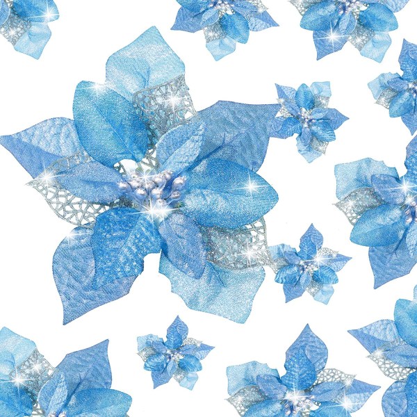 36st julpaljett konstgjorda blommor, träddekoration blå