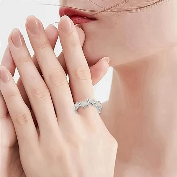 Generisk damring med stjärndroppe i emalj, mångsidig och söt stil, tjejig och cool ring, enkel och mångsidig ring med fashionabelt temperament White