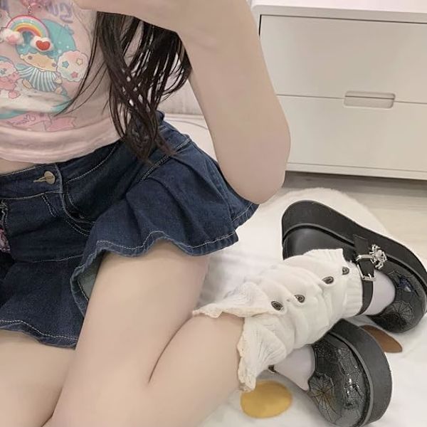 Kawaii säärystimet tytöille ja naisille - Japanilaiset Lolita-säärystimet Y2K Harajuku -säärystimet Säärystimet Kawaii neulesukat white