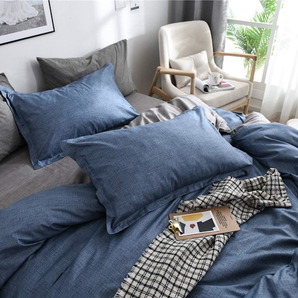 Pussilakanasetti parivuoteelle, 4 osaa, mikrokuitu, yksivärinen ruutukuvioinen vuodevaatesetti, jossa 2 tyynyliinaa ja 1 lakana, 220x240cm Blue-gray