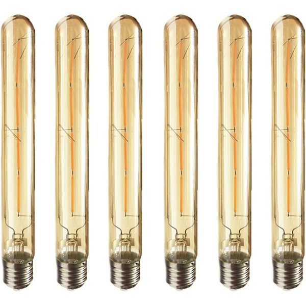 6-pack, E27-sockel Retro Edison LED-glödlampa, T30 4W Rökfärgat Glas Långt Rör LED-lampa, 2700k