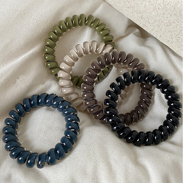 Store Jelly Telefonledning Scrunchies til Kvinder - Sæt med 5, Nye Holdbare Spiral Hårelastikker, Minimalistisk Sød Stil, Ensfarvet Plastmateriale