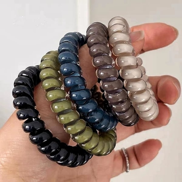 Store Jelly Telefonledning Scrunchies til Kvinder - Sæt med 5, Nye Holdbare Spiral Hårelastikker, Minimalistisk Sød Stil, Ensfarvet Plastmateriale