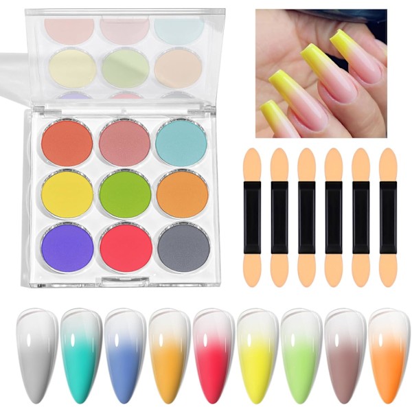 Nagelpulverset, Gradient Nagelpulver, Flerfärgade Nagelkonstpulver, 9 Färger Set Krom Nagelglitter, DIY Glansig Magiskt Spegel Finish Gradient Nagel color 1