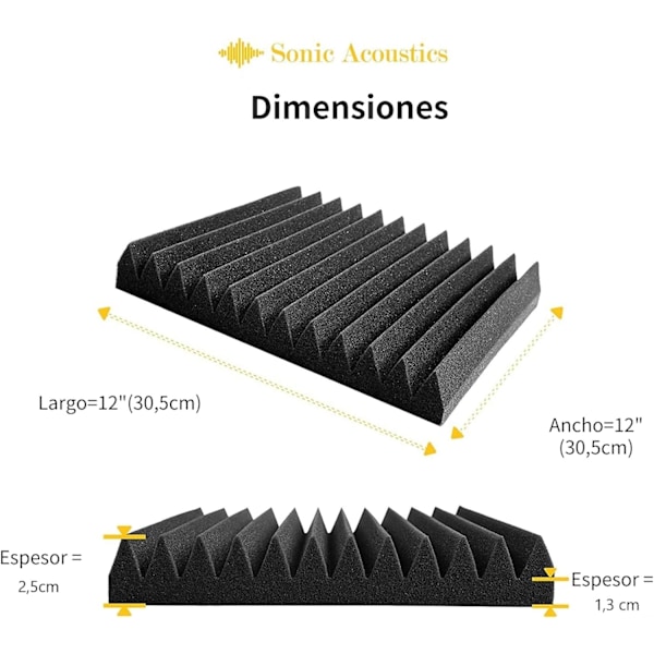 9 kpl mustia 30 x 30 x 2,5 cm:n ääntä vaimentavia paneeleja, studioäänieristysvaahtomuovi kiiloja ilman liimaa
