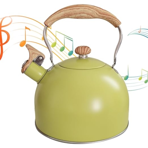 Whistle Teapot - Retro 2,5L Rostfritt stål Whistle Teapot | Spishäll tekanna green
