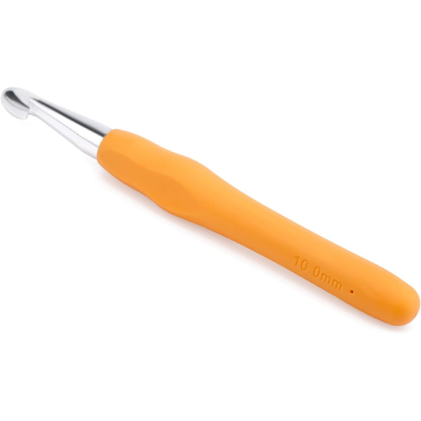 Ekstra Lange Heklenåler, Aluminium Heklenål med Ergonomisk Grep Myke Håndtak, Heklenåler for Garnhåndverk og Artrittiske Hender (10mm)