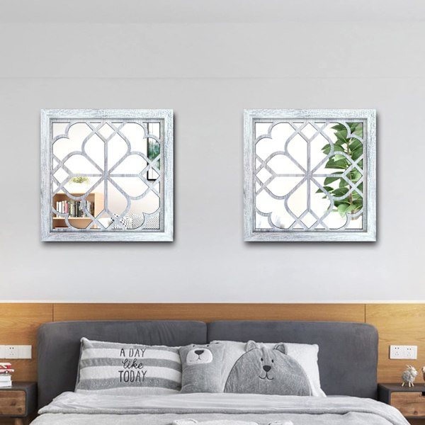 Firkantet Veggspeil, Nydelig Rustikk Gårdshus Aksentspeil, for Baderomsrenovering, Soverom, Stuer og Mer