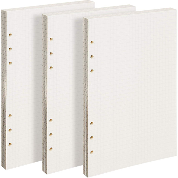 A5 3-pack 5mm Ruled Ruled Paper - Påfyllningsbara rutnät papper 135 ark/270 sidor