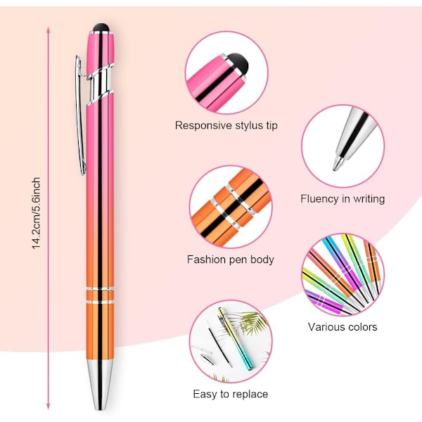 6 stk. kuglepenne, 2 i 1 styluspenne, gummi top spids tablet stylus, med 12 refills, sort blæk
