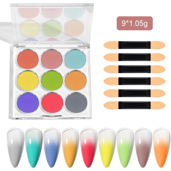 Nagelpulverset, Gradient Nagelpulver, Flerfärgade Nagelkonstpulver, 9 Färger Set Krom Nagelglitter, DIY Glansig Magiskt Spegel Finish Gradient Nagel color 1