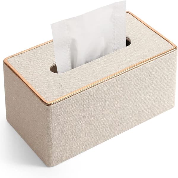 Servietboks, PU læder servietholder rektangulær Kleenex boks til hjem/kontor/bilinteriør 25cmX13.3cmX9.6cm - Grå Beige