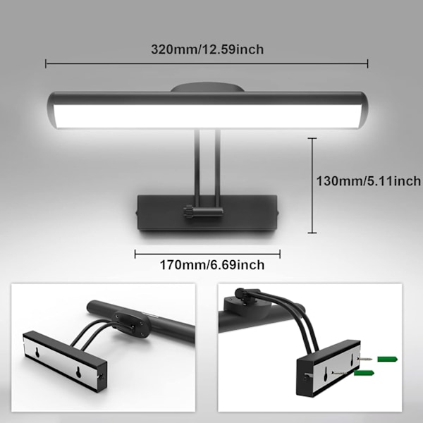 Fjärrkontroll Vägglampa, Trådlös LED Tavellampa, Roterbart LED-ljushuvud med Timer, 180° Svängbar Arm Tavellampa för Fresker