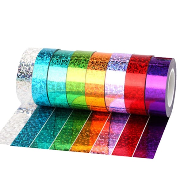 Ruller Holografisk Washi Tape for Dekorasjon Dekorativ Tape for Håndverk Vanntett Washi Tape Glitter Washi Tape DIY for DIY Håndverksutstyr