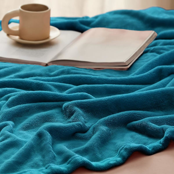 Flannel Tæppe Sofa Betræk - Alsidig Filt Blød Fluffy Kast til Seng og Sofa Dobbelt/Dobbelt, 160*210cm Blue-green
