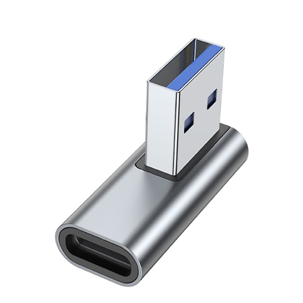 90 Graders USB till USB C Adapter USB3.0 Hane till Typ-C Hona Konverter Laddningsadapter Stödjer Dataöverföring & Laddning Grey right