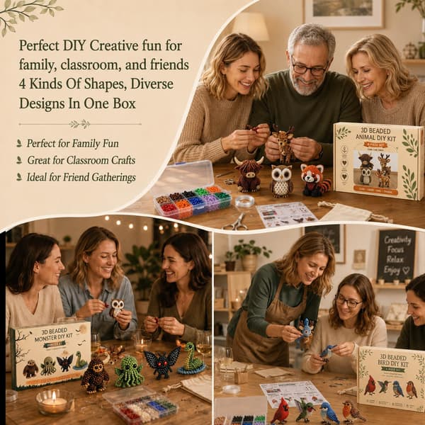 YADUO Tiny 3D Perle Dyr DIY Sæt, Nemt DIY Perlebroderi Sæt med 4 Søde Designs, Sødt Fugle- og Dyreperlehåndværkssæt, Håndlavet Perlearbejde Backyard Birds
