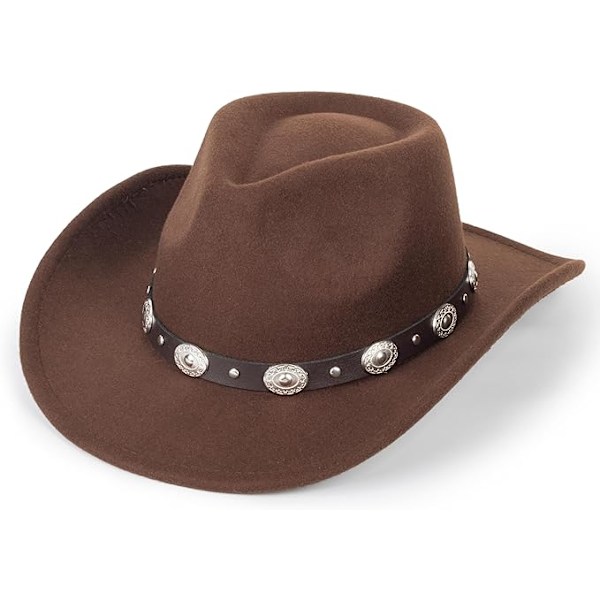 Formbar Western Cowboy Hat til Mænd Kvinder Filt Fedora Hat Outback Cowgirl Jazz Hatte med Bæltespænde style 3