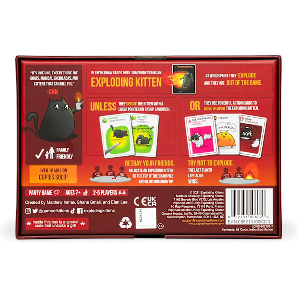 Exploding Kittens Original Edition - Ett roligt spel för familjespelkvällar - Roliga kortspel för åldrarna 7 år och uppåt - 2-5 spelare - 15 minuters speltid