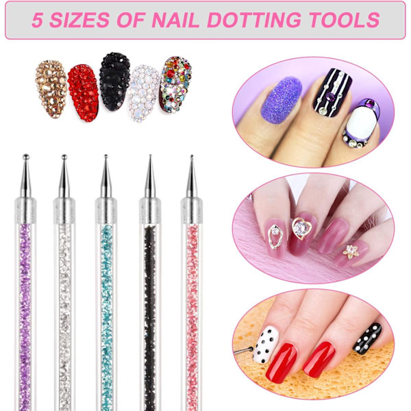 Nagelkonstborstar, 5 st Nageldesignborstar, Nagelkonstprickverktyg, Nagelkonstlinjeborstar, För att göra nagellack, Punktering, Finmålning, DIY