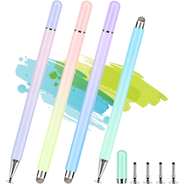 Styluspenner for berøringsskjermer, 4 stk. høypresisjons disk-stylus med magnetisk hette, 2 i 1 Stylus penn