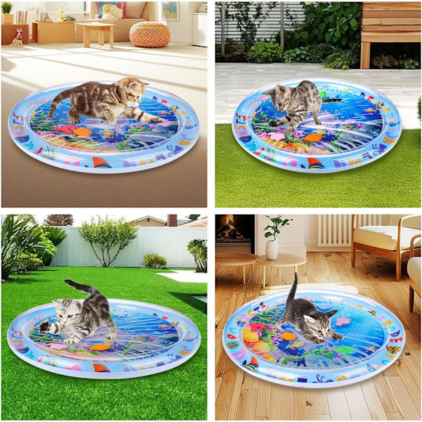 Vattenleksmatta för katter, kattleksaker för uttråkade innekatter, kattsparkleksak, interaktiv leksak för katter att leka själva, 60*60cm