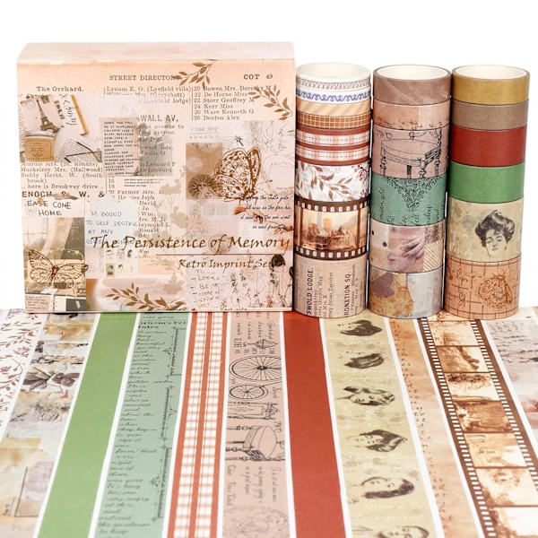 20 Ruller Vintage Maskeringsbånd, Dekorativ Washi Tape Sæt til Scrapbooking, Junk Journal, Bullet Journal, Planner, Håndværk og Gaveindpakning color 1